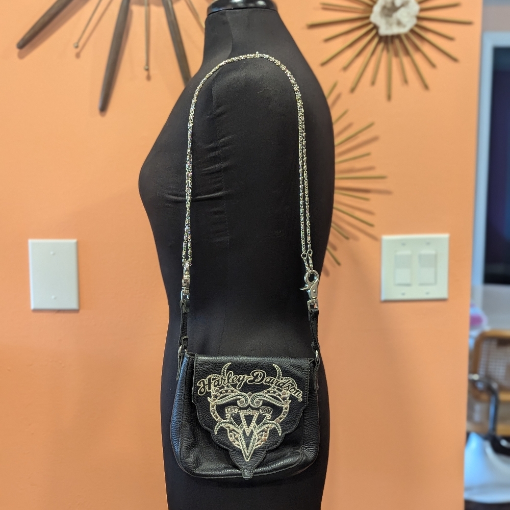 Vintage Harley Davidson Motorcycles Hip Bag Black Embroidered Biker Crossbody